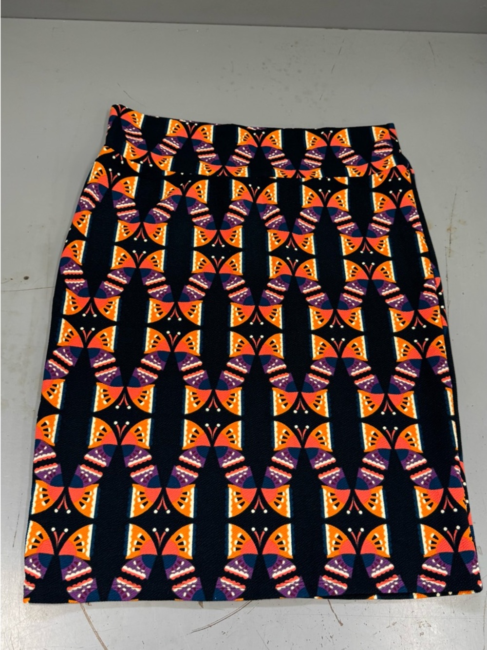 LuLaRoe Cassie Black Pencil Skirt with Orange and Purple Geometric Print Plus2XL